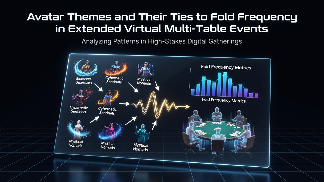 Virtual poker table displaying players with diverse avatar themes including aggressive and neutral designs during a multi-table tournament