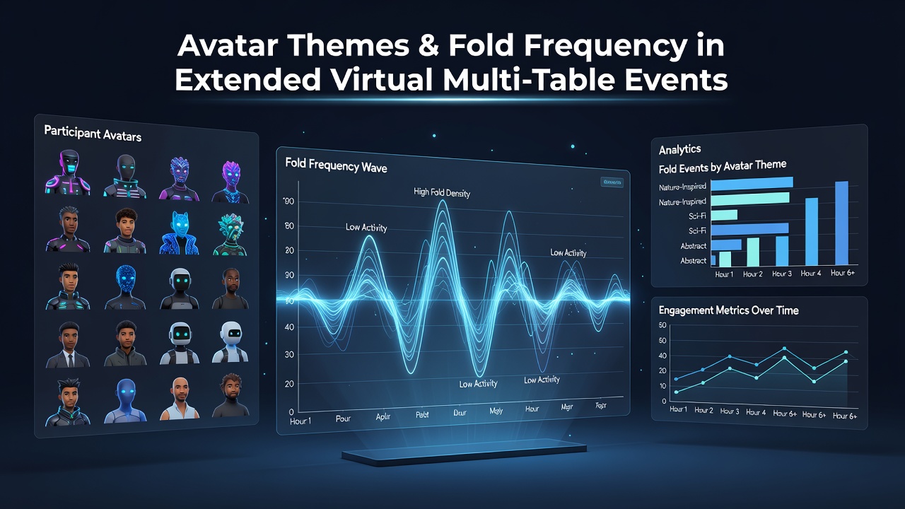 Close-up view of avatar selection screen alongside fold frequency statistics displayed on a virtual poker interface