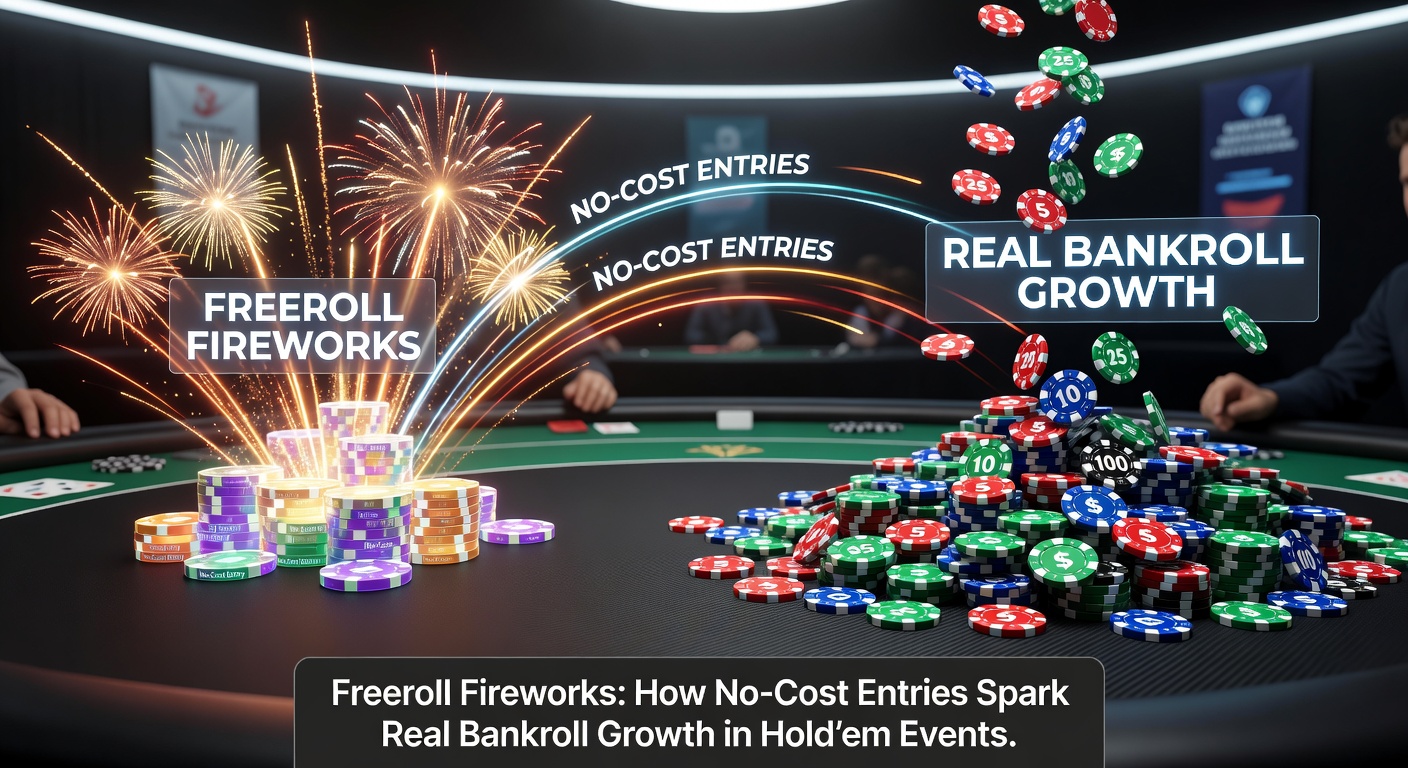 A line graph illustrating exponential bankroll growth curves from freeroll winnings reinvested into satellites and cash games over six months