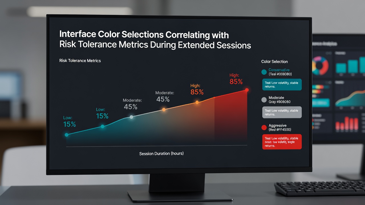 Analytics dashboard showing risk tolerance graphs overlaid on color scheme variations in digital card sessions