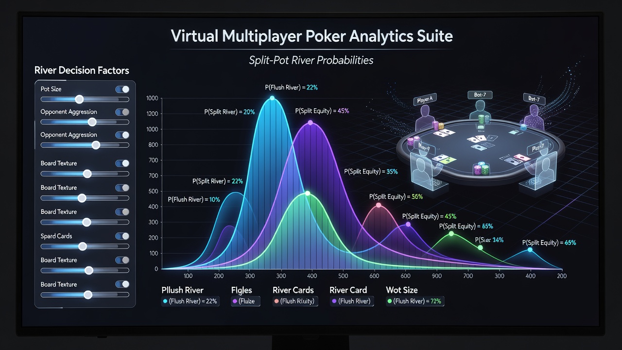 Chart displaying multinomial probability distributions for high-low split outcomes at the river in Omaha Hi-Lo sessions