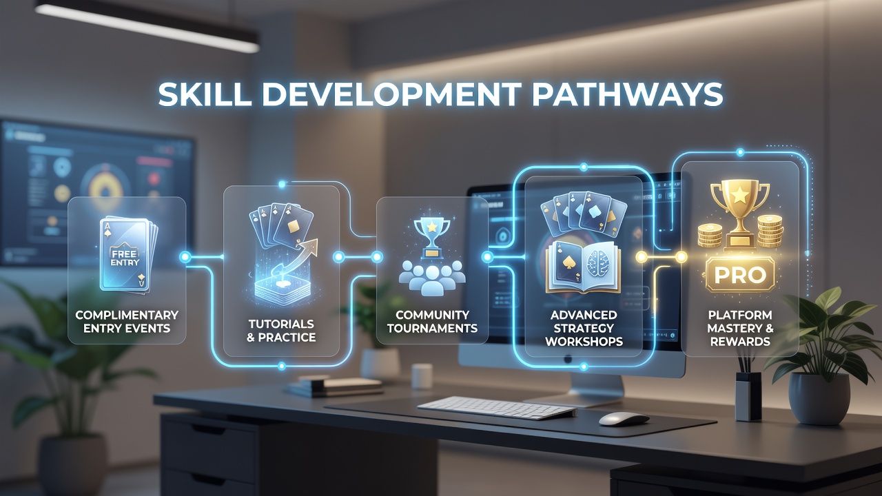 Players engaging in free entry card game events on digital platforms to build foundational skills