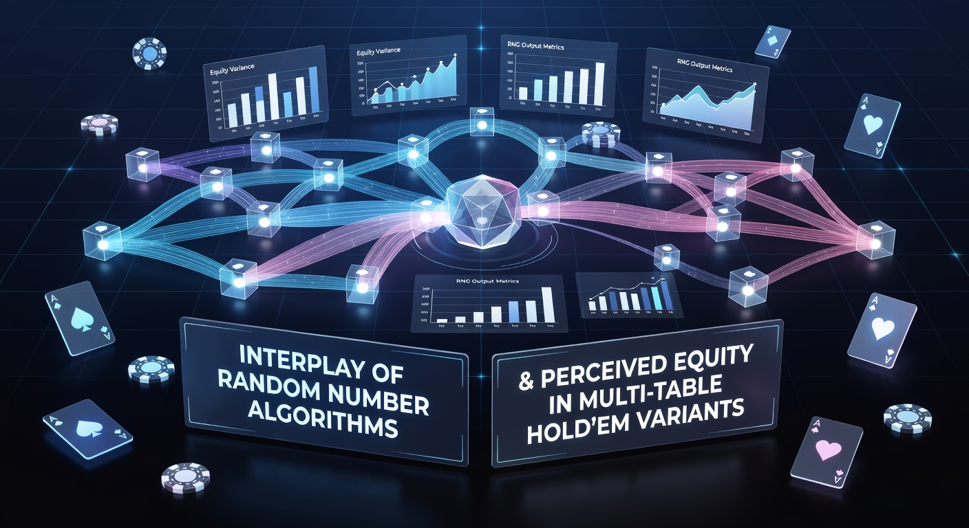 Diagram illustrating random number generation processes in multi-table poker platforms with equity distribution visuals