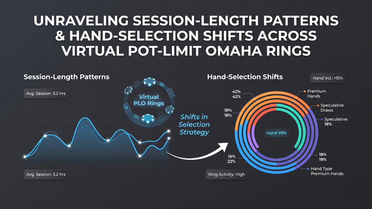 Virtual Pot-Limit Omaha poker table interface showing player statistics and session timers